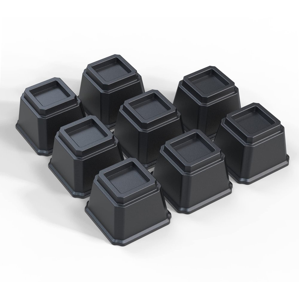 Ahasolid Bed Risers 4 Inch Heavy Duty, Furniture Risers for Bed Frame, Couch, Desk, Chair, Lifts Up to 1,500 lb, Set of 8, Black