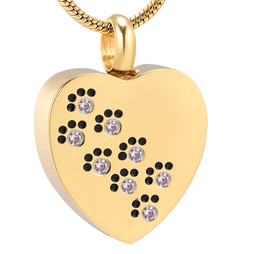 SHEIL Inlay Crytsal Dog Paw in My Heart Stainless Steel Cremation Necklace Ashes Holder Keepsake Memorial Urn Jewelry for Pet,2
