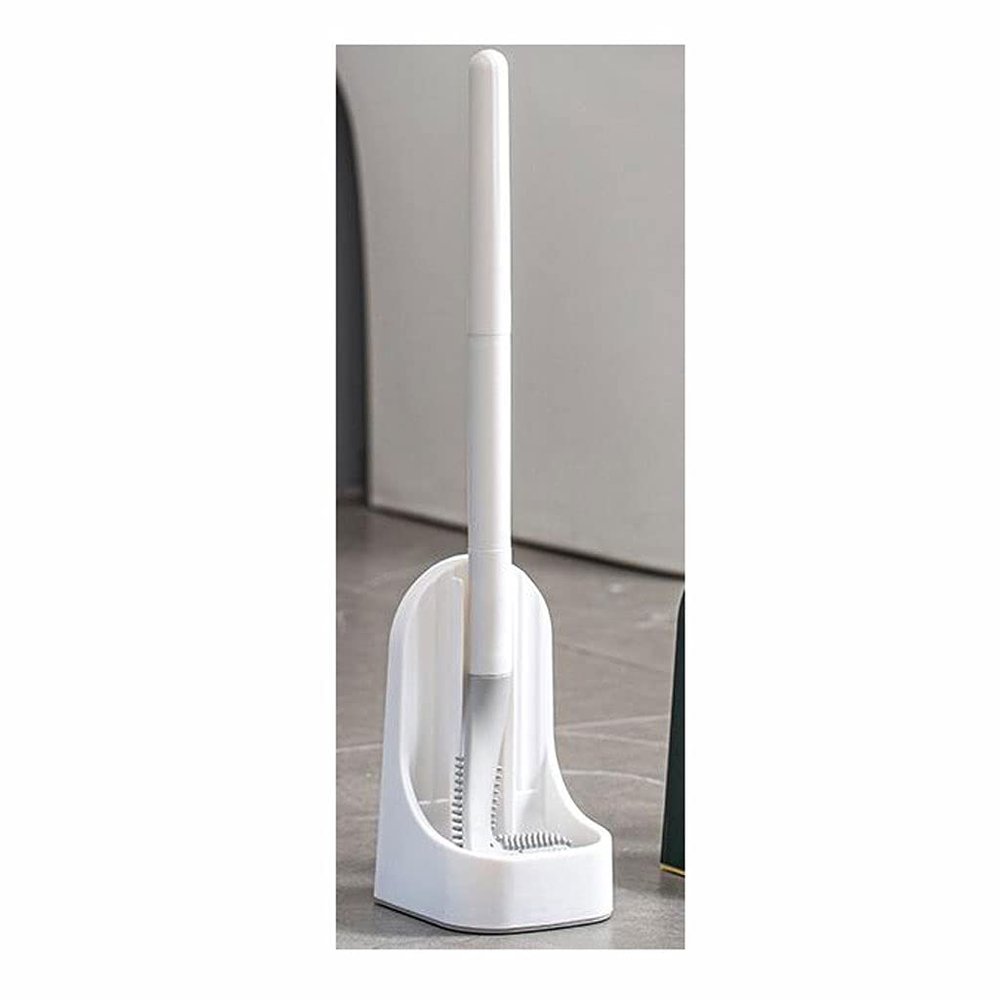 YYDS Toilet Brush Toilet Brush and Hodler Set with Base Silicon Brushes Wall Mounted Long Handle Quick Dry(Size:90mm,Material:PP+TPR) for Cleaning (Color : White)