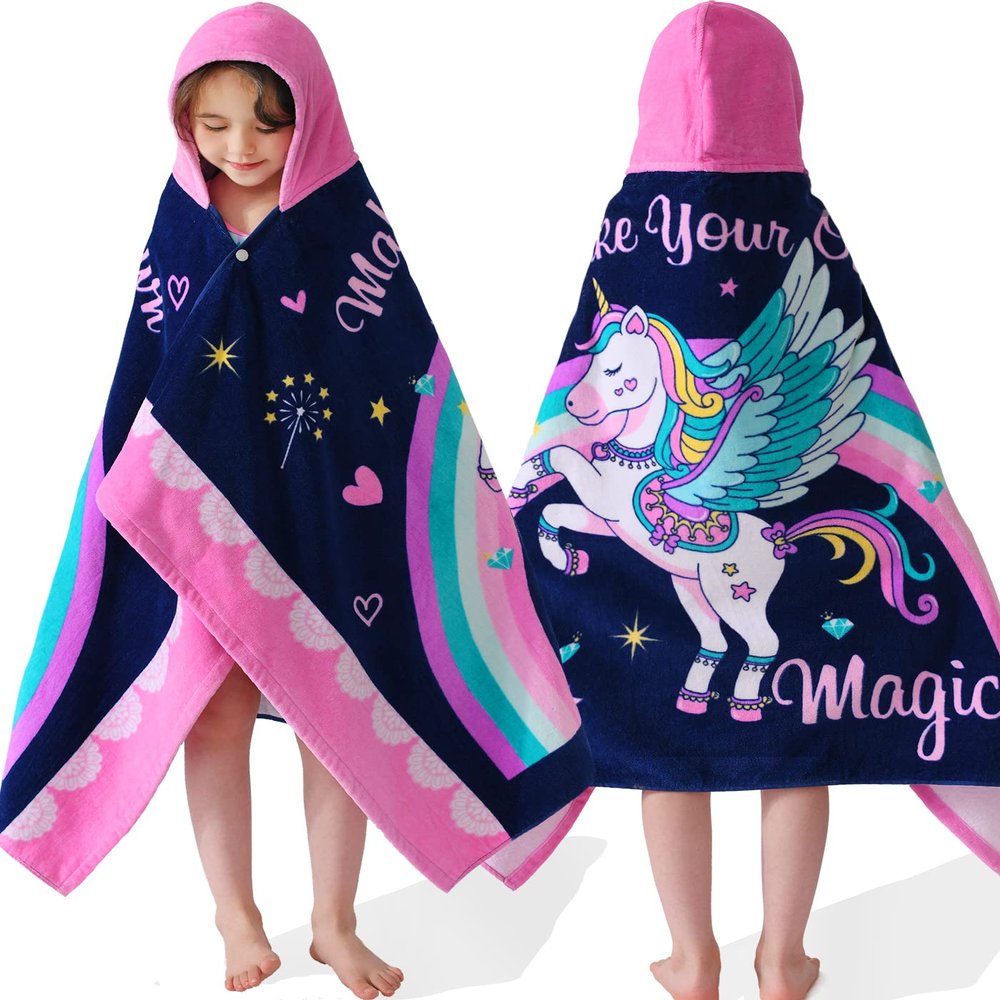 VOOVA & MOVAS Toddler Towels for Girls Age 3-8, 30''X50, Soft Thick Absorbent Cotton Towels for Boys | Perfect for Beach, Pool, Bath, Magic Unicorn