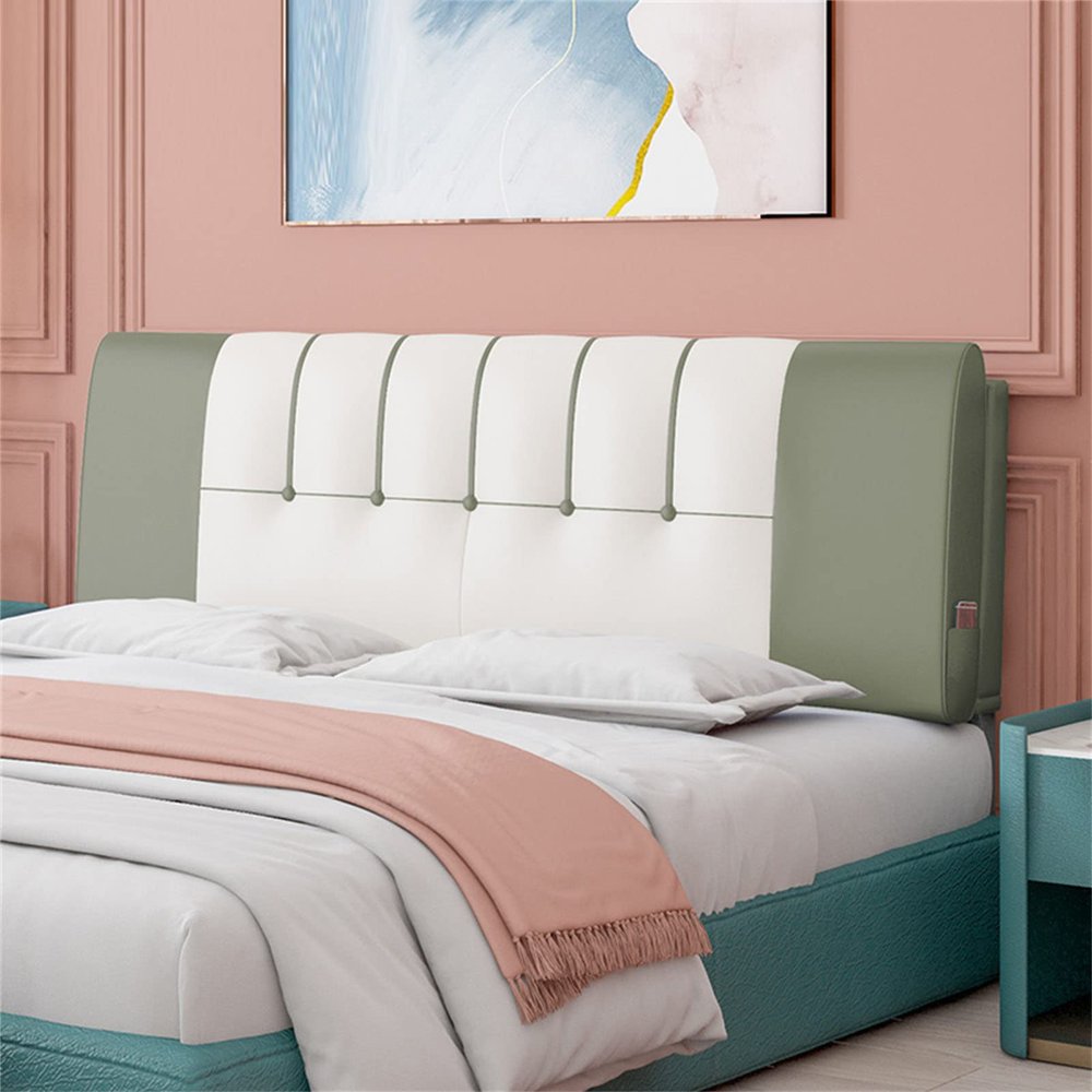 Leather Headboard Cushion Headboards Upholstered Reading Cushion King Size Backrest Rest Pillow Home Bedroom Hotel Office Headboard with Removable Cover,Green,70.8"/180cm(Queen)