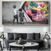 HOLEILUCK Graffiti Child Uncovered Justice Canvas Painting Banksy Wall Art Print Boy Behind the Curtain Oversized Picture Decor 80x165cm(31.50x64.96in) Withframe, White view 1