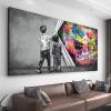 HOLEILUCK Graffiti Child Uncovered Justice Canvas Painting Banksy Wall Art Print Boy Behind the Curtain Oversized Picture Decor 80x165cm(31.50x64.96in) Withframe, White view 2