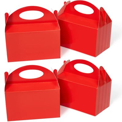 Happyhiram 12 Red 6" L x 3.5" W x 3.5" D Valentine Candy Boxes Party Favors with Handle Paper Cookie Gift Bags Gable Boxes Snack Goodie Bags for New Year Party Decorations