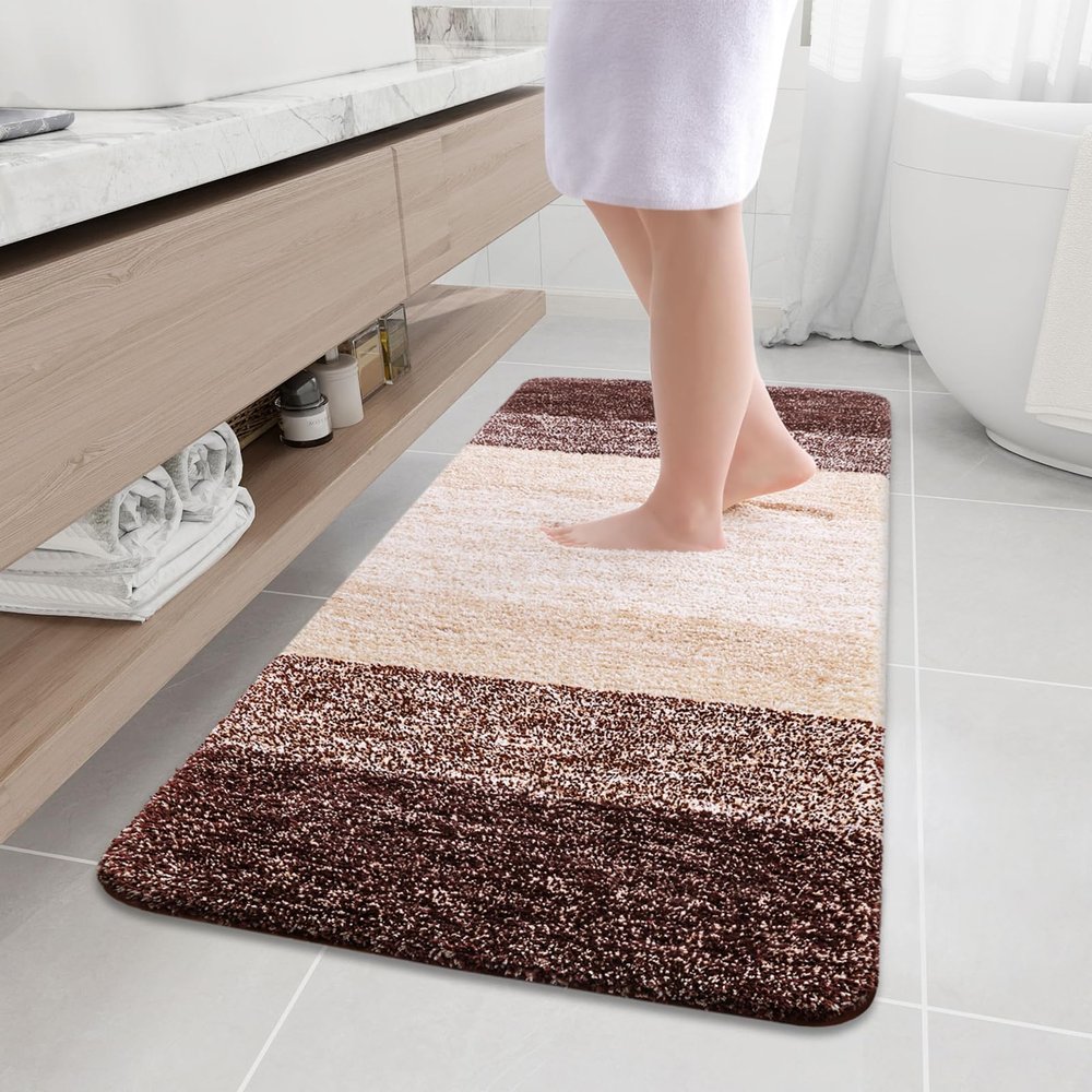 Arotive Microfiber Bathroom Rugs, Shaggy Soft and Absorbent Bath Rug, Non-Slip, Thick Plush Machine Washable Dry Bath Mats for Bathroom, Tub and Shower, 47x24, Brown, Rectangular