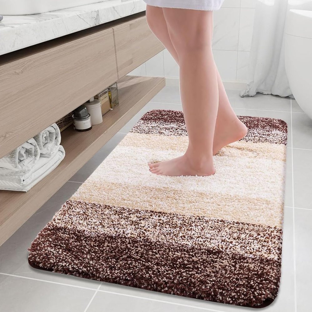 Arotive Microfiber Bathroom Rugs, Shaggy Soft and Absorbent Bath Rug, Non-Slip, Thick Plush Machine Washable Dry Bath Mats for Bathroom, Tub and Shower, 36x24, Brown, Rectangular