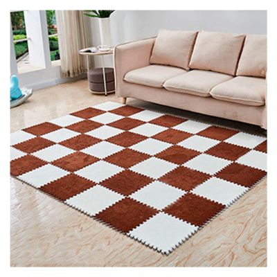 12 Pieces Thickened Plush Foam Interlocking Floor Mat,Fluffy Square Foam Tiles with 12 Edgings,Soft Anti-Slip Puzzle Area Rug Playmat for Bedroom,12X12inch,12 Tiles/11.6 Sq.Ft,Coffee+White
