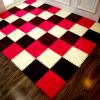 12 Pieces Thickened Plush Foam Interlocking Floor Mat,Fluffy Square Foam Tiles with 12 Edgings,Soft Anti-Slip Puzzle Area Rug Playmat for Bedroom,12X12inch,12 Tiles/11.6 Sq.Ft,Red+Coffee+White view 1