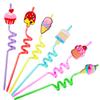 Reusable Ice Cream Straws Party Favors Supplies,24Pcs Plastic Cupcake Fun Cute Long Crazy Silly Spiral Drinking Straws for Birthday Hawaiian Beach Cocktail Luau Party Decorations 1 Cleaning Brush view 1