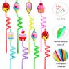 Reusable Ice Cream Straws Party Favors Supplies,24Pcs Plastic Cupcake Fun Cute Long Crazy Silly Spiral Drinking Straws for Birthday Hawaiian Beach Cocktail Luau Party Decorations 1 Cleaning Brush view 3