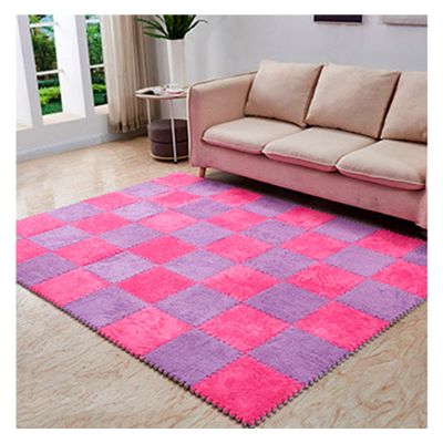 12 Pieces Thickened Plush Foam Interlocking Floor Mat,Fluffy Square Foam Tiles with 12 Edgings,Soft Anti-Slip Puzzle Area Rug Playmat for Bedroom,12X12inch,12 Tiles/11.6 Sq.Ft,Rose+Grey Purple