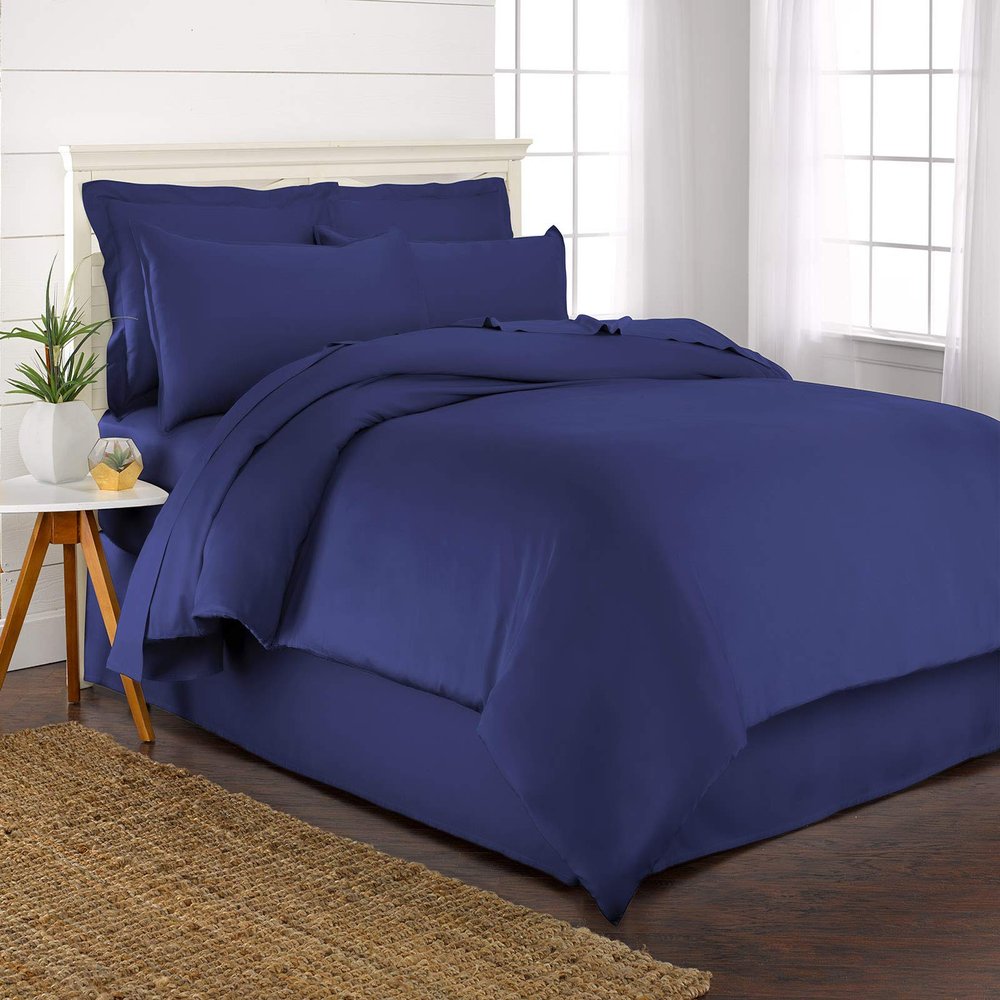 LinenEra Palatial King (120'' x 98'') Size Duvet Cover Set 100% Organic Luxuriously Soft and Cooling 5 Piece Set Zipper Closure Duvet Cover with Ties Royal Blue Comforter Cover