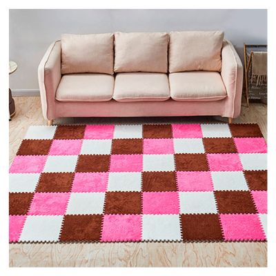 12 Pieces Thickened Plush Foam Interlocking Floor Mat,Fluffy Square Foam Tiles with 12 Edgings,Soft Anti-Slip Puzzle Area Rug Playmat for Bedroom,12X12inch,12 Tiles/11.6 Sq.Ft,Rose+Coffee+White