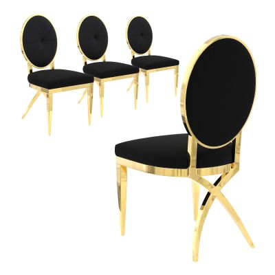 ACEDCOR Dining Chairs Set of 4, High-end Black Velvet Dining Chairs with Gem Round Back and Polished Gold Chrome Legs, for Restaurant, Modern Glam Upholstered Kitchen and Dining Room