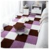 12 Pieces Thickened Plush Foam Interlocking Floor Mat,Fluffy Square Foam Tiles with 12 Edgings,Soft Anti-Slip Puzzle Area Rug Playmat for Bedroom,12X12inch,12 Tiles/11.6 Sq.Ft,Coffee+g Purple+White view 1