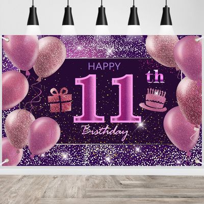 11th Birthday Decorations for Girls Happy Birthday Banner Pink Decorations for Party Backdrop for Women
