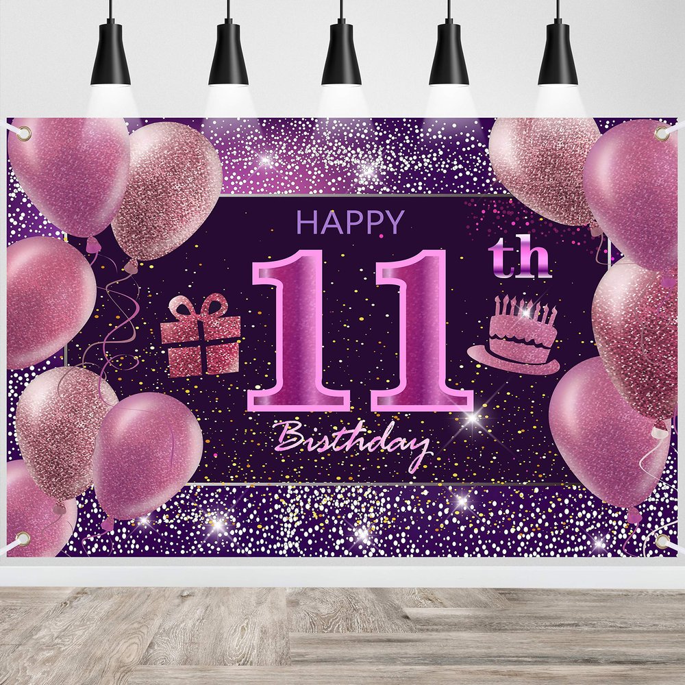 11th Birthday Decorations for Girls Happy Birthday Banner Pink Decorations for Party Backdrop for Women