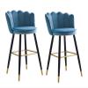 KrefihR Modern Velvet Bar Stool with Low Backs Set of 2 Barstools, Counter Height Kitchen Island Bar Chairs, Black Chrome Footed Round Upholstered Seat for Cafe, Lounge, Pub (Blue, Pink) view 1