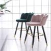KrefihR Modern Velvet Bar Stool with Low Backs Set of 2 Barstools, Counter Height Kitchen Island Bar Chairs, Black Chrome Footed Round Upholstered Seat for Cafe, Lounge, Pub (Blue, Pink) view 2