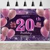 20th Birthday Decorations for Girls Happy Birthday Banner Pink Decorations for A Party Birthday Backdrop for Women view 1