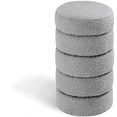 Meridian Furniture 153Grey Aphia Collection Modern | Contemporary Boucle Fabric Upholstered Ottoman with Deep Channel Tufting, Grey, Doubles as a Stool, 15" W x 15" D x 15" H, Grey