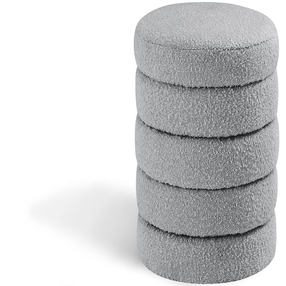 Meridian Furniture 153Grey Aphia Collection Modern | Contemporary Boucle Fabric Upholstered Ottoman with Deep Channel Tufting, Grey, Doubles as a Stool, 15" W x 15" D x 15" H, Grey