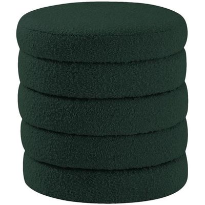 Meridian Furniture 153Green Aphia Collection Modern | Contemporary Boucle Fabric Upholstered Ottoman with Deep Channel Tufting, Green, Doubles as a Stool, 15" W x 15" D x 15" H, Green