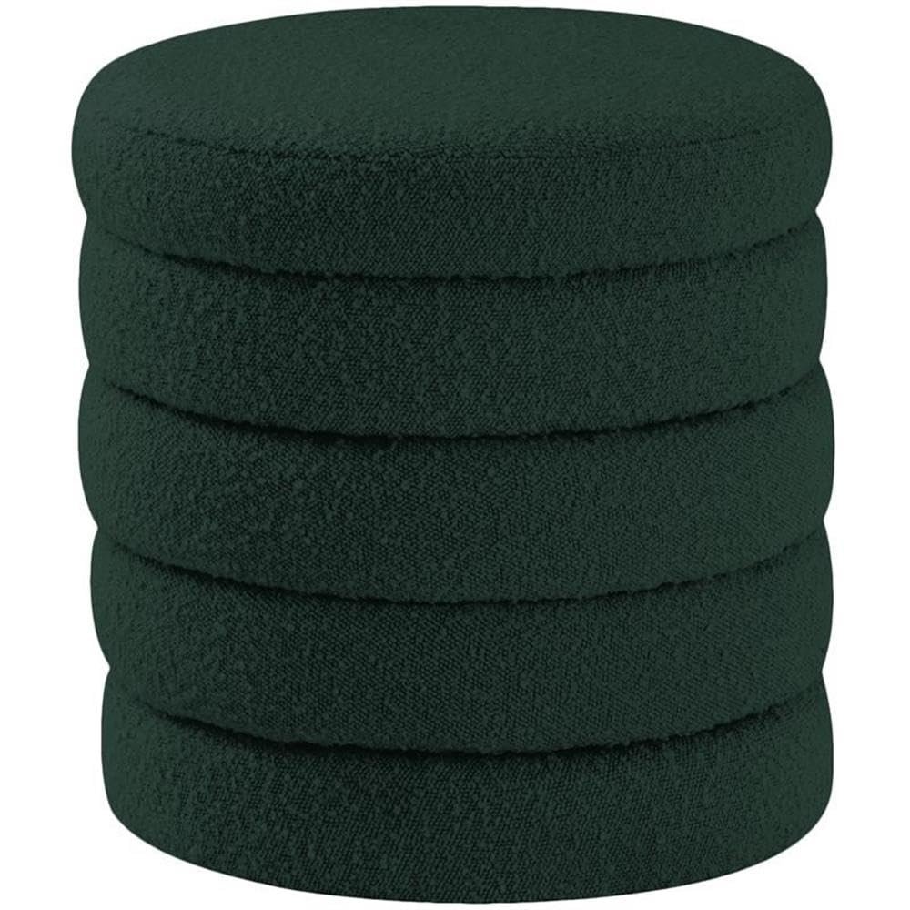 Meridian Furniture 153Green Aphia Collection Modern | Contemporary Boucle Fabric Upholstered Ottoman with Deep Channel Tufting, Green, Doubles as a Stool, 15" W x 15" D x 15" H, Green