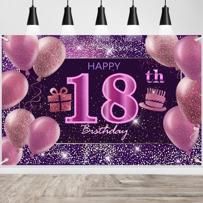 18th Birthday Decorations for Girls Happy Birthday Banner Pink Decorations for A Party Birthday Backdrop for Women
