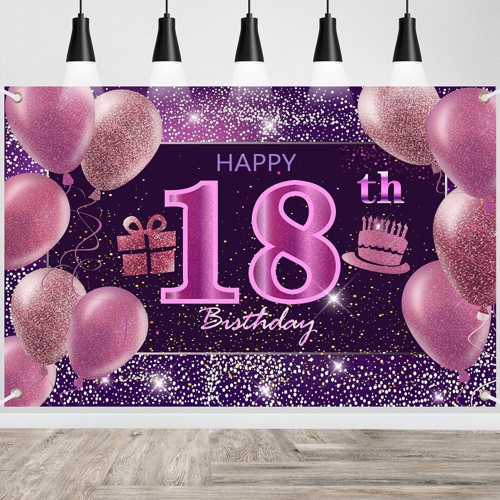 18th Birthday Decorations for Girls Happy Birthday Banner Pink Decorations for A Party Birthday Backdrop for Women