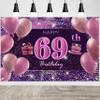 69th Birthday Decorations for Girls Happy Birthday Banner Pink Decorations for A Party Birthday Backdrop for Women view 1