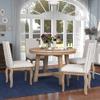 XD Designs Farmhouse 5-Piece Dining Table Set, Acacia Wood Round Extendable Dining Table with X-Shaped Base, 4 Upholstered Dining Chairs with Bronze Nailheads for Kitchen Dining Room (Natural-Wash) view 1