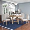 XD Designs Farmhouse 5-Piece Dining Table Set, Acacia Wood Round Extendable Dining Table with X-Shaped Base, 4 Upholstered Dining Chairs with Bronze Nailheads for Kitchen Dining Room (Natural-Wash) view 3