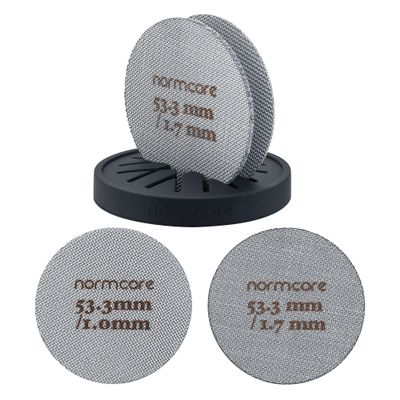 Normcore 2 Packs 53.3mm Puck Screen with Stand - Reusable Contact Shower Screen with Silicone Holder - 1.7mm / 1.0mm Thickness 150m Mesh - Compatible with Espresso Machine 54mm Portafilter Basket