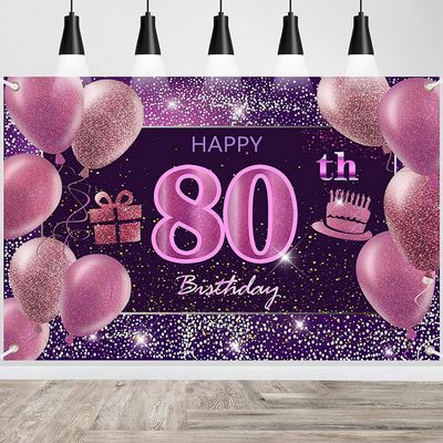80th Birthday Decorations for Girls Happy Birthday Banner Pink Decorations for A Party Birthday Backdrop for Women