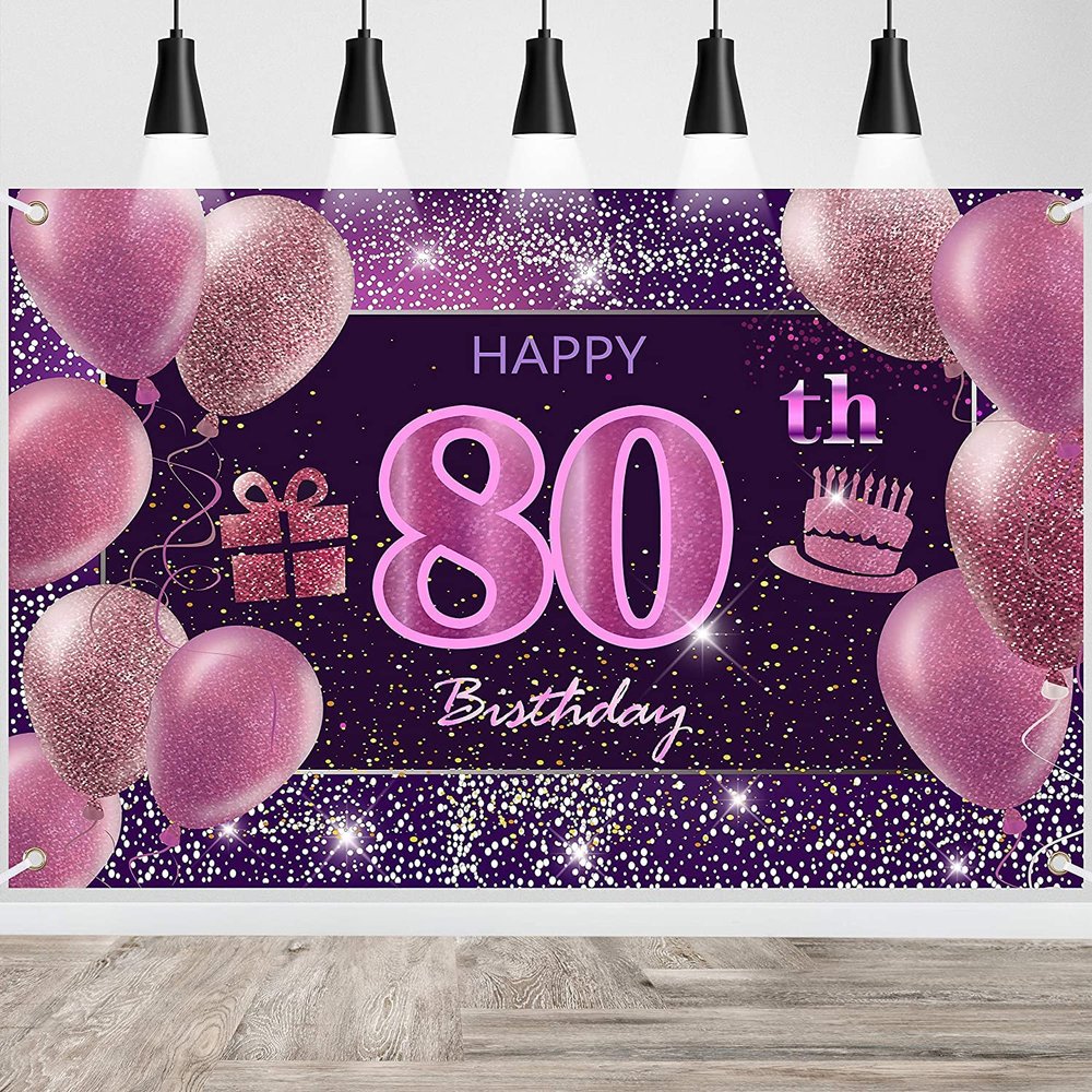 80th Birthday Decorations for Girls Happy Birthday Banner Pink Decorations for A Party Birthday Backdrop for Women