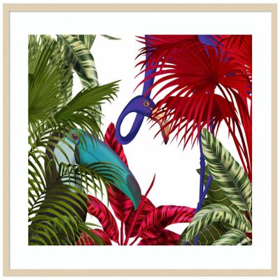 Amanti Art Framed Wall Art Print 33x41 Toucan And Flamingo by Fab Funky, Animals Wall Art, Modern Contemporary Decor, X-Large Poster Painting Artwork for Living Room, Bedroom, Bathroom, Kitchen,