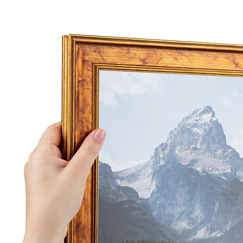 ArtToFrames 8x22 Inch Multi Picture Frame, This 1.50 Inch Custom Wood Poster Frame is Gold Panel - Comes with Economy Acrylic and Corrugated Backing (2WOMOM83381-8x22)