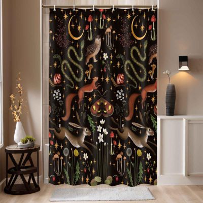 Fairy Rustic Forest Shower Curtain for Bahtroom, Country Woodland Wild Animals Butterfly Mushroom Set Hunting Shower Curtain, Farmhouse Rustic Cabin Lodge Shower Curtain Set with Hooks 36X70IN