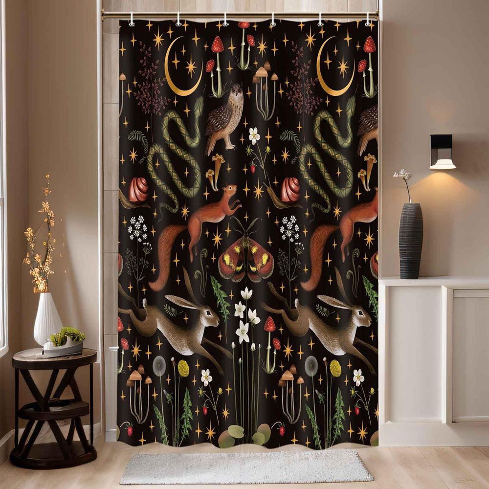 Fairy Rustic Forest Shower Curtain for Bahtroom, Country Woodland Wild Animals Butterfly Mushroom Set Hunting Shower Curtain, Farmhouse Rustic Cabin Lodge Shower Curtain Set with Hooks 36X70IN