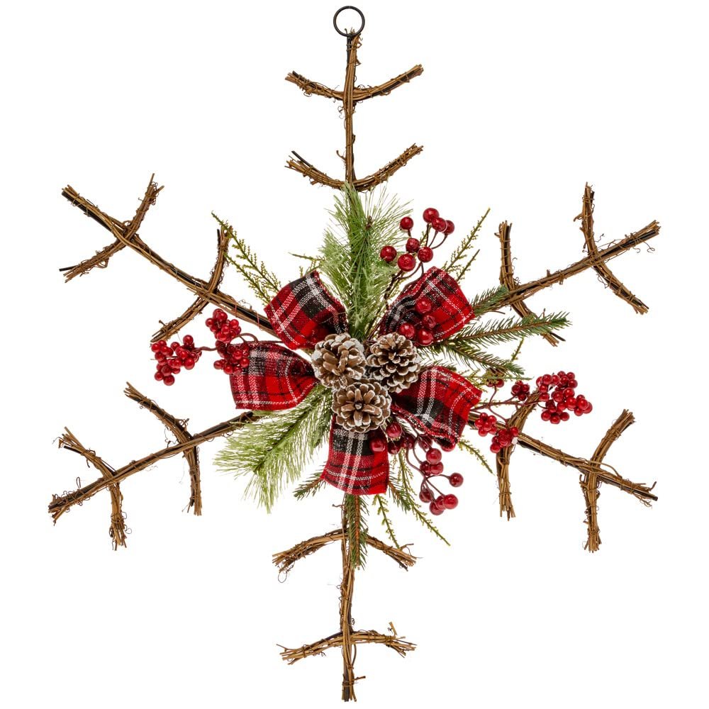 Boston International Christmas Wreath for Front Door and Wall Winter Holiday Decorations, 24-Inches, Grapevine Star