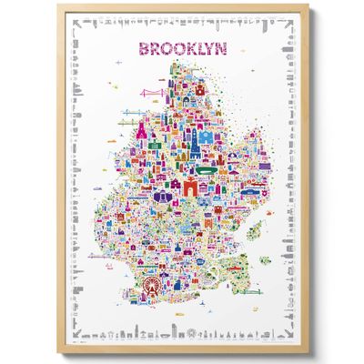 Alfalfa NY Iconic Brooklyn Wall Art Poster 19x27 In. Unframed  Colorful Designer Print of BK Buildings & Landmarks  Unique NYC Borough Map for Home or Office Wall Dcor