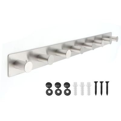 AJLTPA Coat Rack Wall Mounted, White Coat Hooks Screw in, Stainless Steel Door Hooks for Hanging Hat Towels Clothes, Hook Rail with 8 Round Hangers (Silver, 8 Hooks)