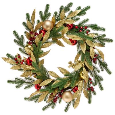 Boston International Christmas Wreath for Front Door and Wall Winter Holiday Decorations, 24-Inches, Sparkle Gold Laurel Festive