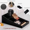 ANBOXIT Coffee Station Organizer for Countertop, Condiment Storage Caddy, Coffee Bar Supplies Organizer for Home, Office and Breakroom - Wooden, Black, 7 Compartment view 3