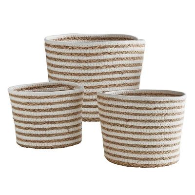 47th & Main Striped Seagrass Woven Storage Baskets, Set of 3, Cream/Natural