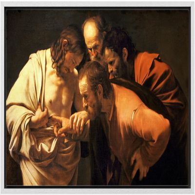 wall26 - The Incredulity of Saint Thomas by Caravaggio - Framed Canvas Print Wall Art Famous Painting Reproduction - 16"x24" White