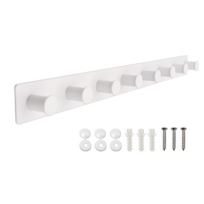 AJLTPA Coat Rack Wall Mount, White Coat Hooks Screw in, Stainless Steel Door Hooks for Hanging Hat Towels Clothes, Hook Rail with 8 Round Hangers (White, 8 Hooks)