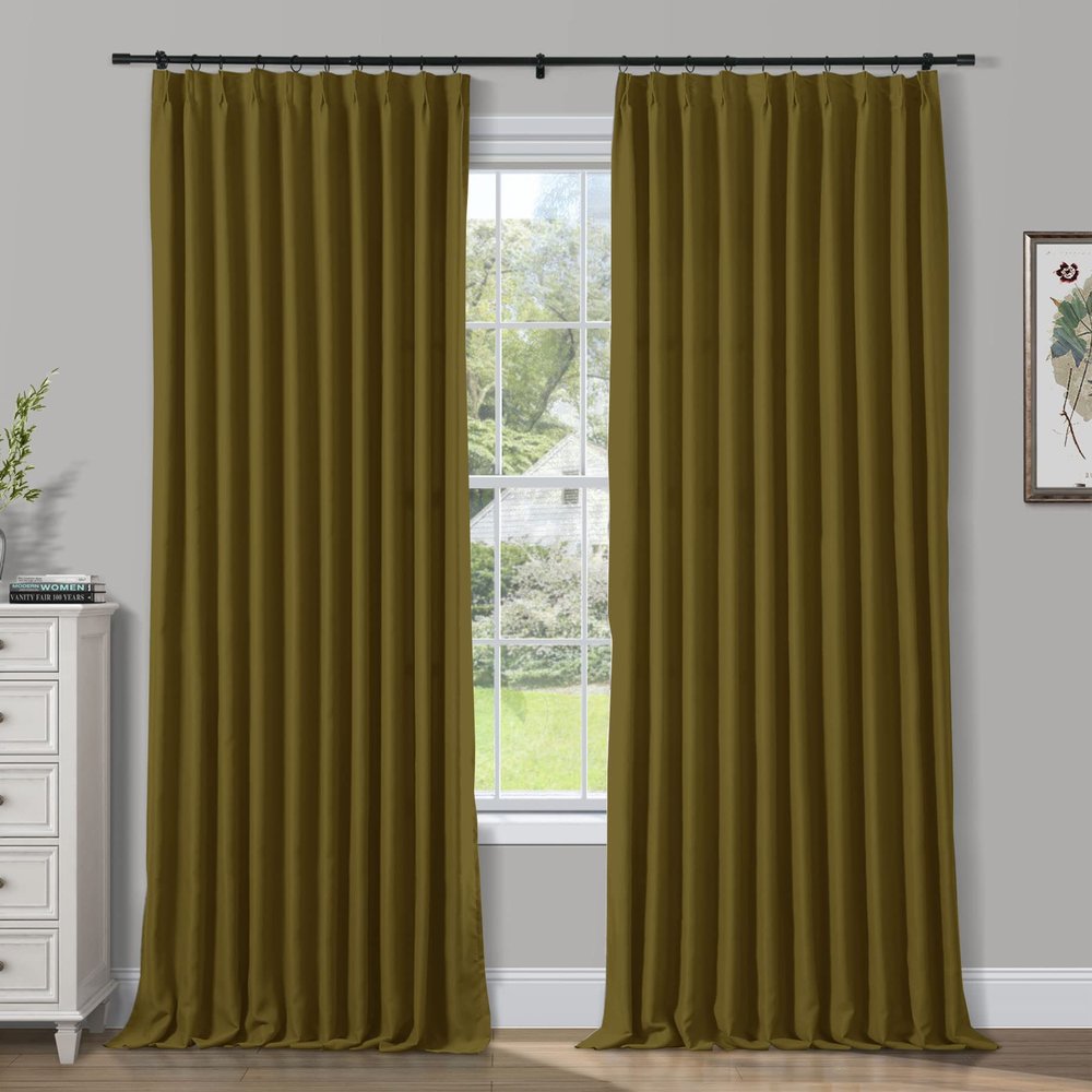 Frelement Blackout Thermal Insulated Curtains Indoor Pinch Pleat Curtains 84 Inch Length Noise Reduction Window Curtain Panels for Bedroom, Wheat, 84" W x 84" L, 2 Panels