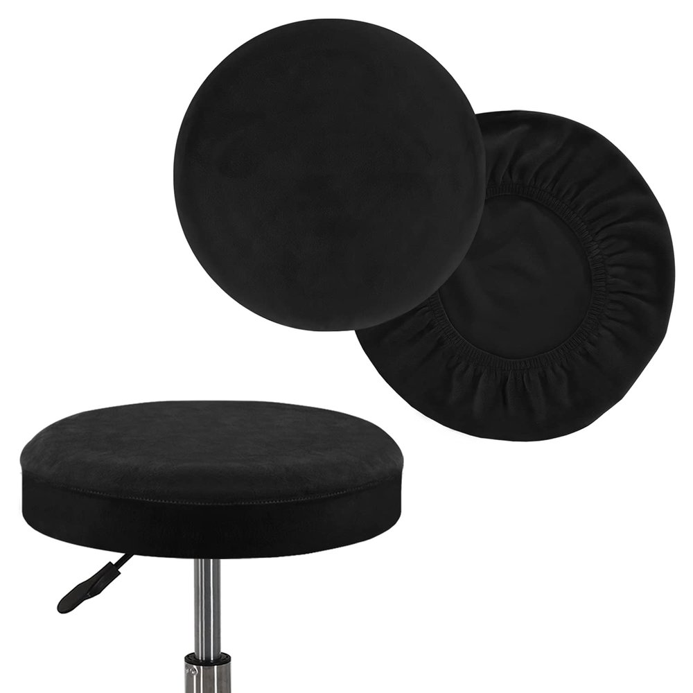 GAMUKAI 2 Pack Round Bar Stool Covers Stretchable Round Vanity Stool Cover, Fits Diameter 16"-18", Elastic Hem Slipcover, Washable & Non-Slip Seat Covers for Kitchen, Counter, Salon (Black, X-Large)